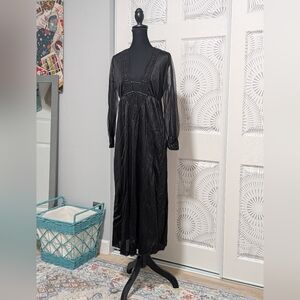 Vintage Black Satin Nightgown Small
